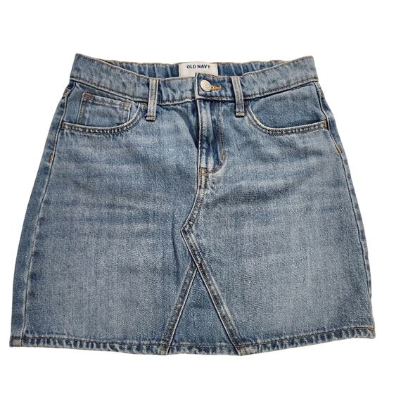 Old Navy Girls Denim Skirt Medium Wash 5 Pocket L10-12; 1-Button Zipper Closure - Picture 1 of 4